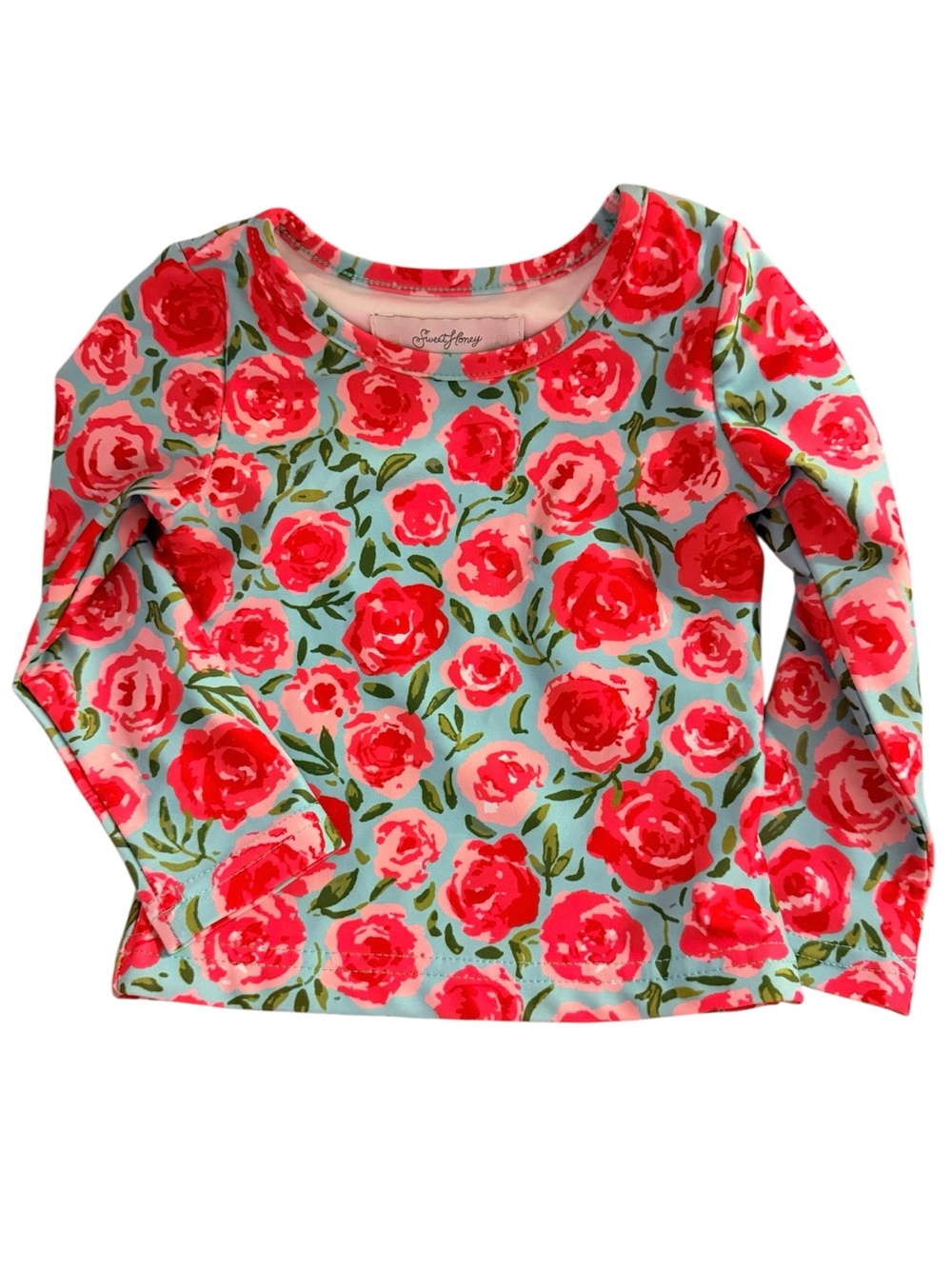 SweetHoney Long Sleeve Floral Rose Print Rash Guard, size 18M